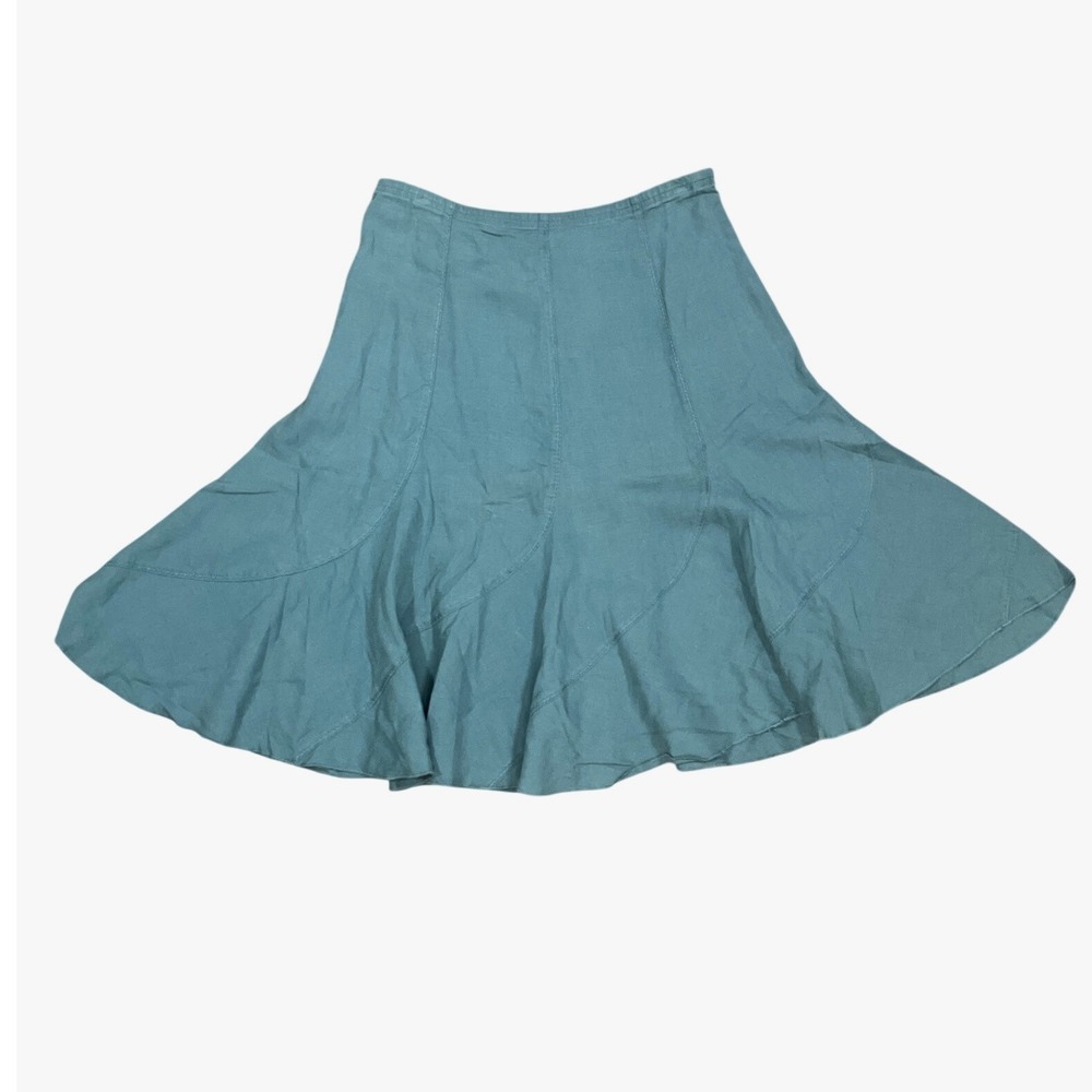 J. Jill Womens Skirt 100% Linen Paneled A-Line 12P Teal Blue Coastal Lagenlook - Picture 1 of 5